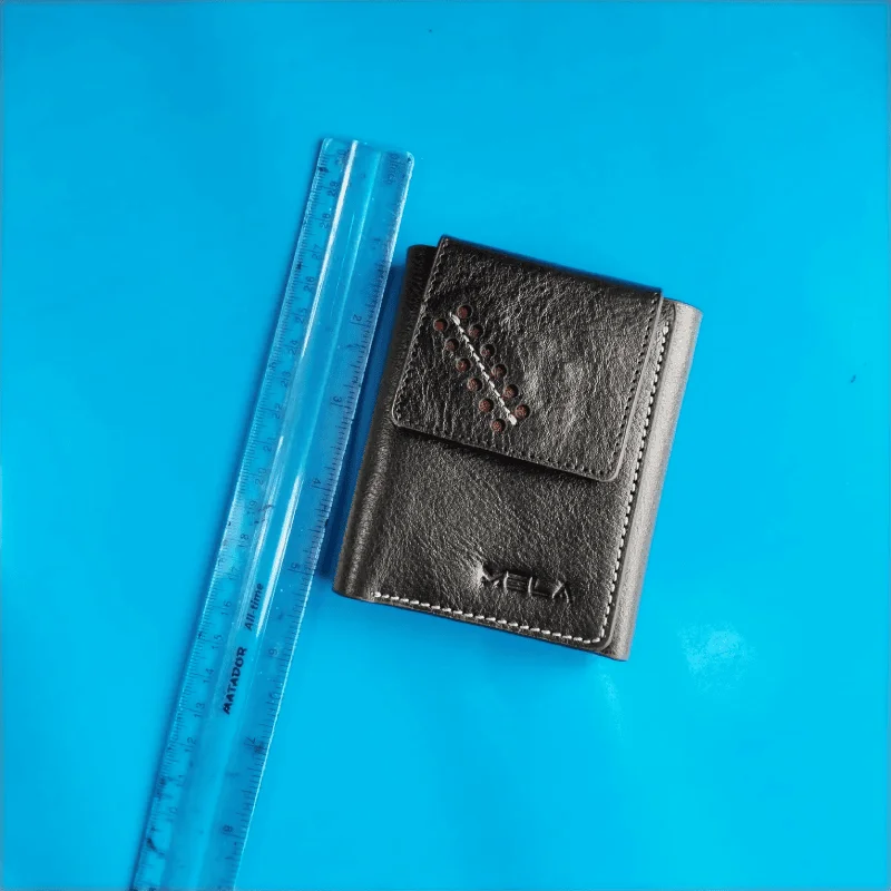 3 Fold Compact Leather Wallet for Men Black